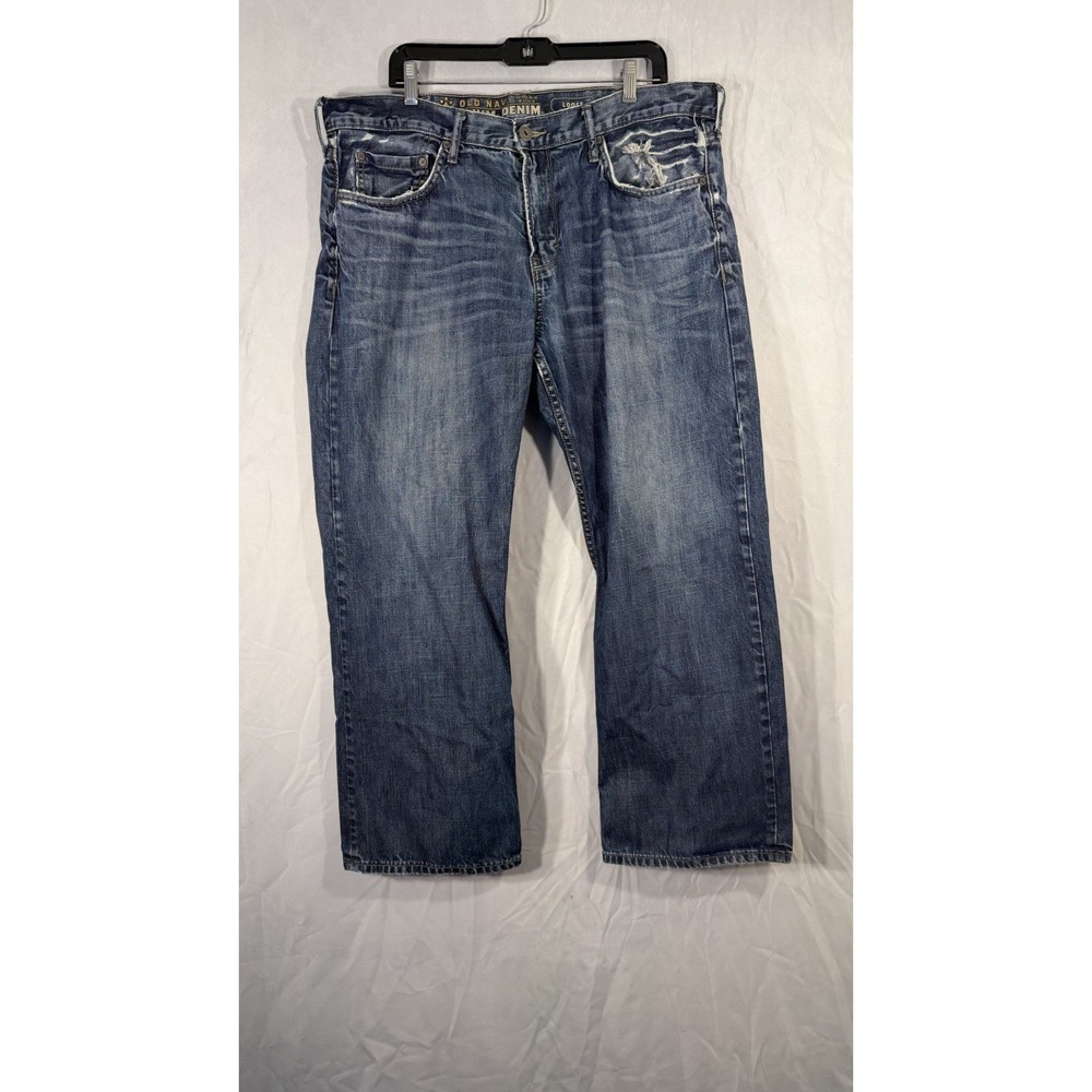 Old Navy Men's Loose Fit Jeans Medium Wash Blue Distressed True Size 38x29‎